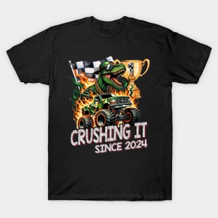 Birthday Monster Truck Dinosaur T-Rex 1st Boy 1 Year Old T-Shirt